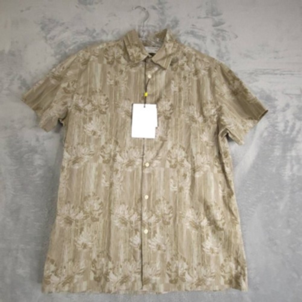 Selected Homme Mens‎ M Hawaiian Judd Shirt Brown Floral Short Sleeve 15.75 New